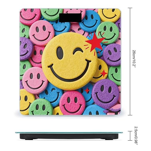 Yellow Star Happy Face Scale for Body Weight Sturdy Tempered Glass Weighing Scales with LCD Display Accurate Digital Bathroom Scale Convenient Body Fat Smart Scales Easy Read