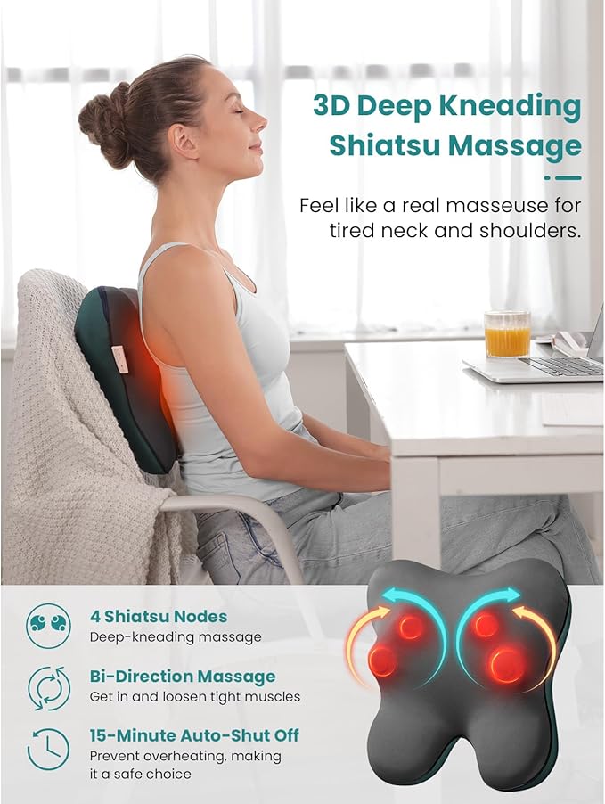 BOB AND BRAD Back Massager with Heat FSA Eligible/HSA Eligible EZBack Corded Back Massager for Pain Relief Deep Tissue Shiatsu Back and Neck Massage Pillow Soothing Full-Body Relief for Women Men