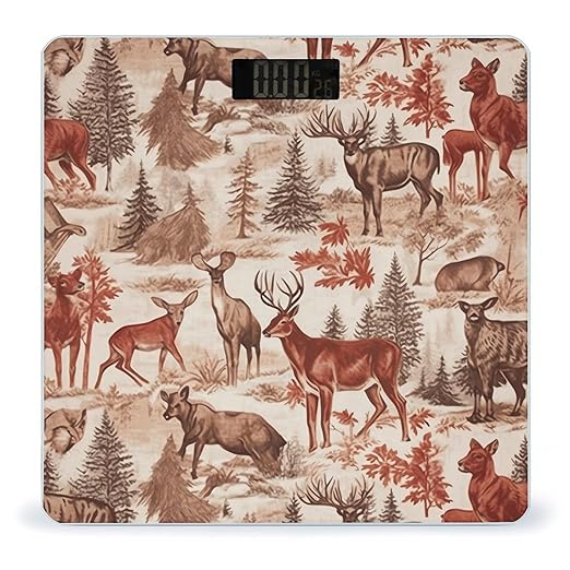Animal Wilderness Bear Deer Scale for Body Weight High Precision Digital Weight Scales with LCD Display Anti-Slip Sturdy Slim Tempered Glass Bathroom Scale for Home Use