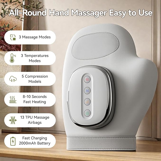 Hand Massager with Heat and Compression 3 Massage 3 Temperatures 5 Compression Models for Carpal Tunnel Relief Arthritis and Hand Muscle Relaxation Hand Massage Gift for Men&ampWomen