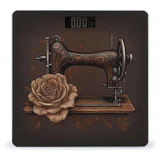 Rose and Sewing Machine Weight ScaleClear LED Display Bathroom Digital Weighing ScaleTempered Glass Digital Bathroom Scale for Body Weight Capacity Up to 400 Lbs