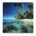 Palm Trees and Clear Sea Scale for Body Weight Anti-Slip Digital Bathroom Scale Sturdy Toughened Glass Weighing Scales High Precision Safe Rounded Corners Smart Scales