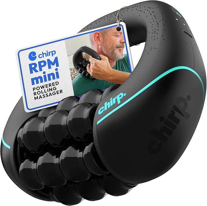 Chirp RPM Mini - Rolling Percussive Massager Percussive Therapy Whole Body Relief Deep Tissue and Muscle Recovery Percussion Massage Rechargeable Hands-Free Base Powerful 3-Speed Spin