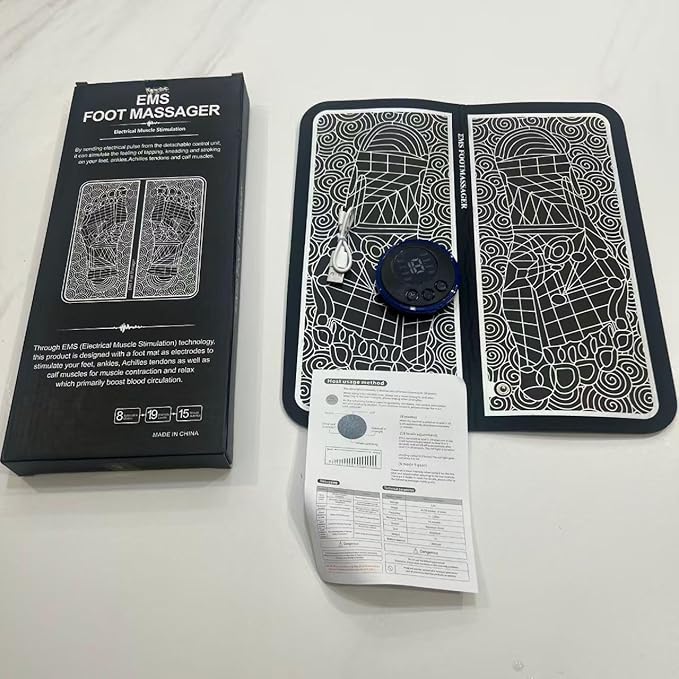 EMS Foot Massager Mat with Remote Control USB Rechargeable 8 Massage Modes 19 Intensity Levels Muscle Stimulator