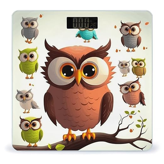 Cartoon Owl Bathroom Scale Large LCD Backlight Display Digital Scale Rounded Corners Body Scales Automatic Power On/Off Bathroom Scales for Home Bedrooms