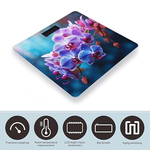 Colorful Orchids Flower Weight Scale for Body Weight Digital Bathroom Scale High Capacity Accurate Digital Weighing Scales and Easy-to-Read on Backlit LCD Display Scales