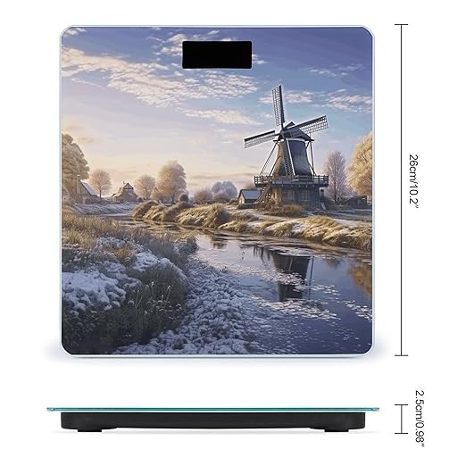 Landscape with A Traditional WindmillScale for Body Weight with LCD High Precision Weighing Scales Fashion Sturdy Tempered Glass Weight Scales Easy-to-Read Digital Bathroom Scale for Daily 400lb