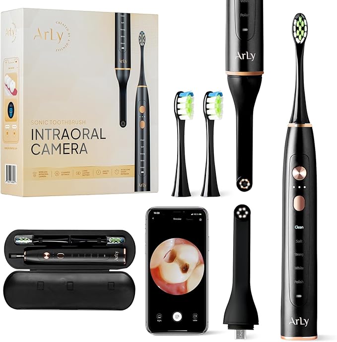 Arly Cam-Brush 1 - Wireless Intraoral Camera &amp Sonic Electric Toothbrush for Adults - Black