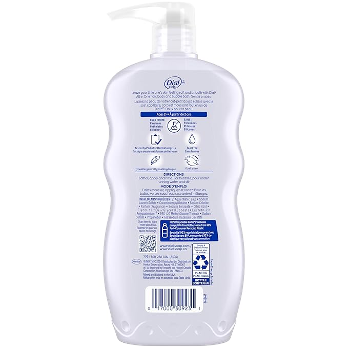 Dial Kids 3-in-1 Body+Hair+Bubble Bath Lavender Scent 24 fl oz (Pack of 4)