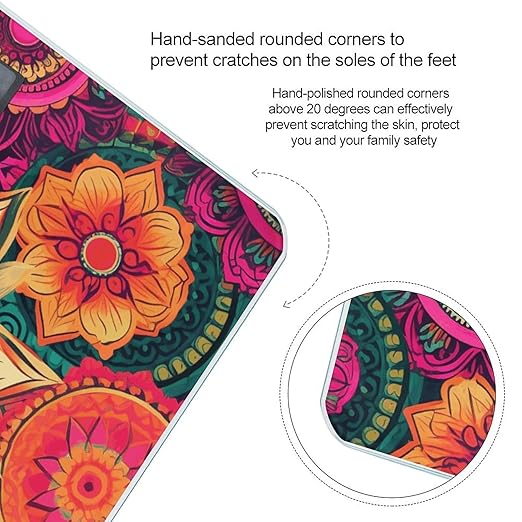 Boho Mandala Colorful Flowers Scale with LCD Precision Weighing Scales Sturdy Tempered Glass Weight Scales Easy-to-Read Anti-Slip Weight Digital Bathroom Scale for Daily