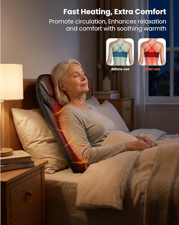 COMFIER Ultra-Slim Heated Back Massager for ChairDeep Tissue Shiatsu Back Massager with HeatUp–Down Moving 10 Massage NodesUpper/Lower/Full Back ReliefGift for Women &amp Men