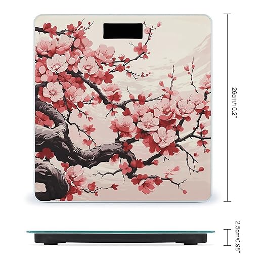Digital Bathroom Scale for Body Weight Scale with Bright LCD Display High Accuracy Step-On Technology Auto On/Off Japanese Floral Cherry Blossom Digital Scales 400 Lbs /180kg