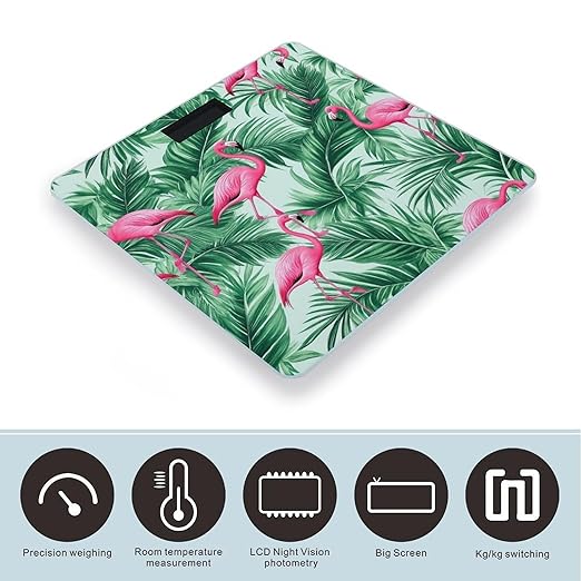 Women's Digital Bathroom Weighing Scale Automatic Switch Energy Saving Scale Smart Scale for Body Weight Mint Green Palm Banana Leaves Lovely Exotic Bird Pink Flamingo