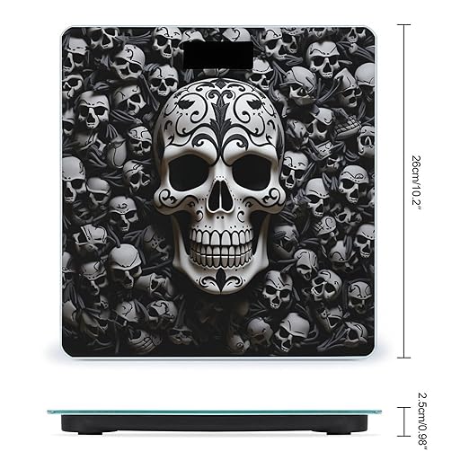 Black and White Skulls Scale for Body Weight High Precision Digital Weight Scales with LCD Display Anti-Slip Sturdy Slim Tempered Glass Bathroom Scale for Home Use