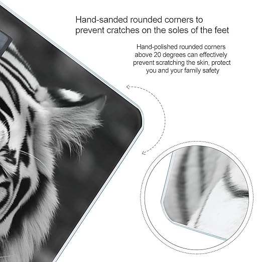 Black White Tiger Bathroom Scale for Body Weight LCD Display Digital Bathroom Scale Tempered Glass Bathroom Weight Scales Fashion Smart Scales for Home Bedroom 400 Lb