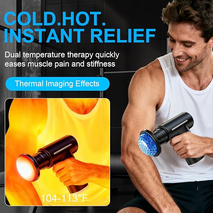 Massage Gun with Heat and ColdDeep Tissue Back Massager Neck Massager for Pain ReliefMuscle Percussion Massage GunHandheld Message Gun with 6 Heads&ampSilentGifts for Men Women Dad