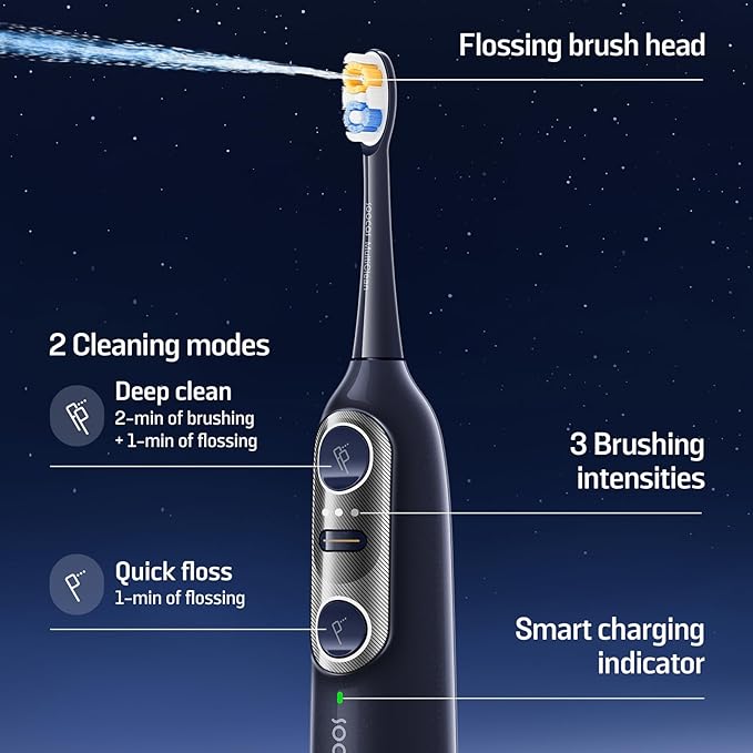 Soocas NEOS II Refresh Set - Electric Toothbrush with Water Flosser Sonic Electric Toothbrush for Adults Portable for Travel Deep Clean for Implants &amp Braces Healthier Gums Dark Violet