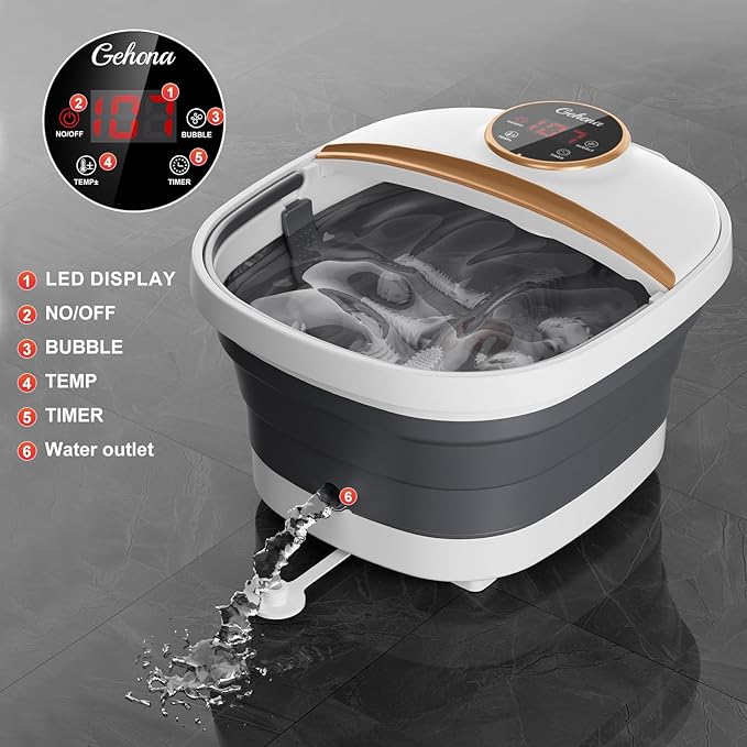 Collapsible Foot Spa Bath with HeatFoot Massager with Two Side SupportsLeakage ProtectorTemperature ControlBubblesRed LightTimer Feet Spa TubFeet SoakerGifts (White)