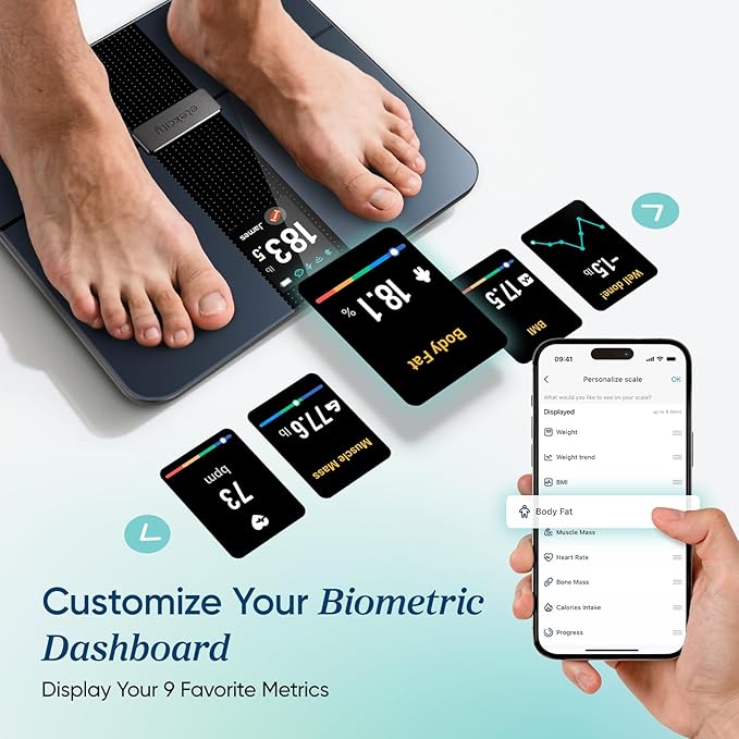 Etekcity Smart Scale for Body Weight Fat Digital Bathroom Weighing Machine for Accurate BMI Muscle Mass Composition Home Use Apple Health Compatible Fitness Equipment