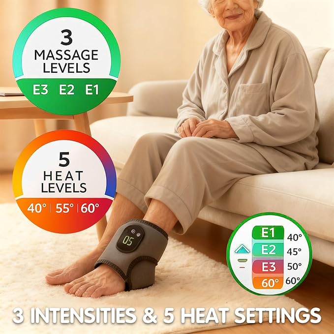 Ankle Massager for Pain Relief with Hot Compress Function 3-Level Adjustable Heat &amp Vibration Smart Timer Touch Screen Compact &amp Portable for All Ages (2 pcs)