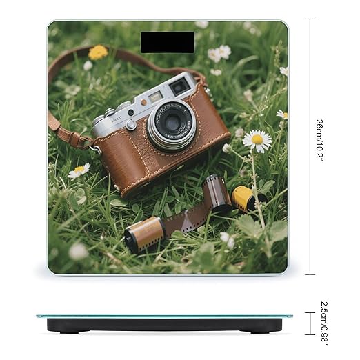 Vintage Leather Camera Scale for Body Weight Sturdy Tempered Glass Weighing Scales with LCD Display Accurate Digital Bathroom Scale Convenient Body Fat Smart Scales Easy Read