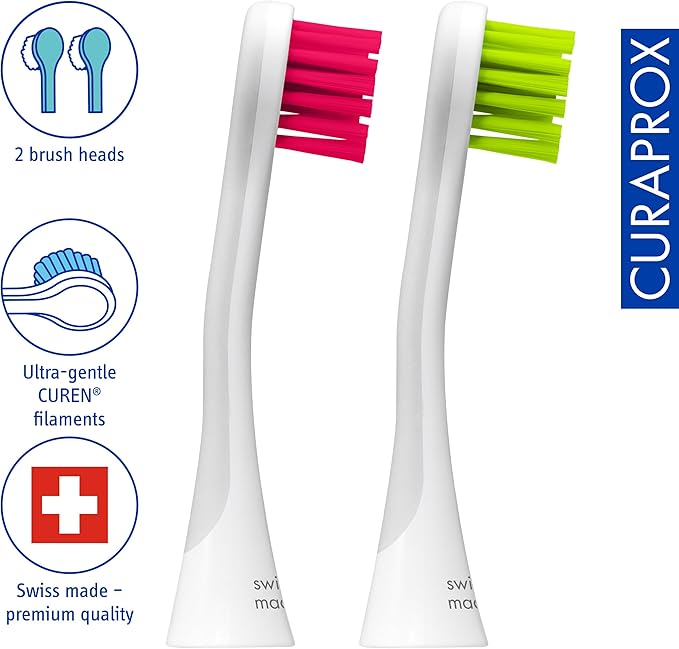 Curaprox Hydrosonic Brush Heads Rainbow Sensitive Duo – for Gentle Gum Care &amp Precise Cleaning | Magenta/Green 2-Pack | Compatible with All Sonic Models | Swiss Made