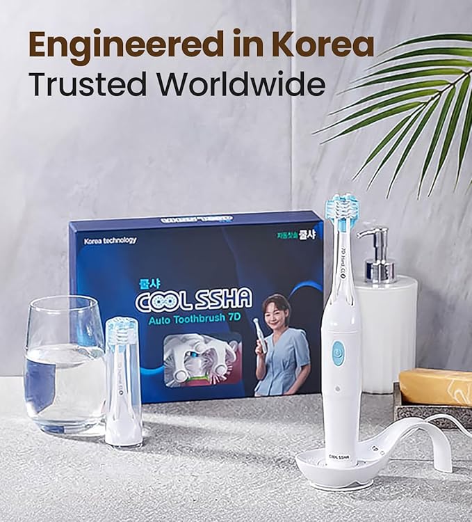 Korean Dual-Action Toothbrush Set - Premium Soft Bristle 3 Head Silver Handle for Deep Cleaning Teeth &amp Gums