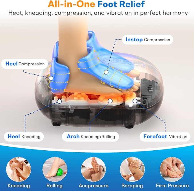 Shiatsu Feet Massager Foot Massager with Heat Deep Kneading Vibration and Air Compression for Plantar Fasciitis 2 Heat Levels Birthday Gifts for Women Mom Dad