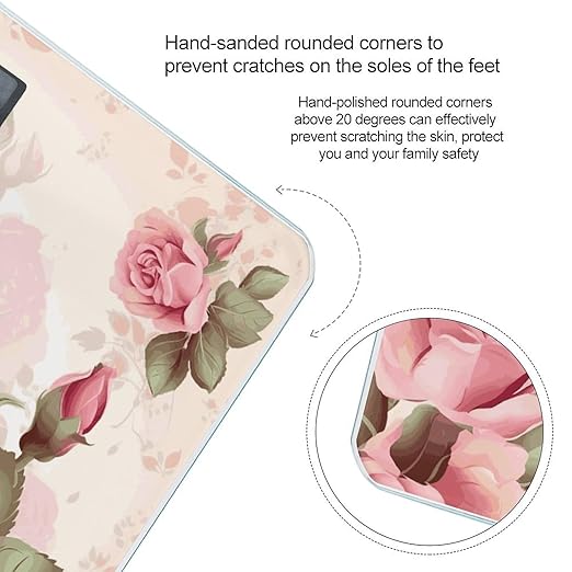 Pink Rose Floral Weight Scale Large Bathroom Scales Digital Weight with Bright LED Display Non Slip Automatic Weighing Scale Fashion Weighing Machine for Body