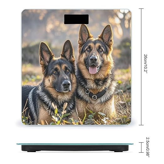 German Shepherd Dog Lovers Bathroom Scale Automatic Power On/Off Body Scales LCD Backlight Display Square Digital Scale Rounded Corners Bathroom Scales for Home Bedrooms