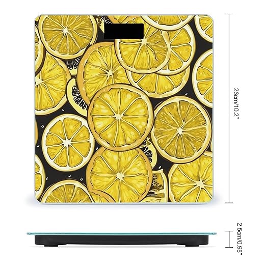 Sliced Lemon Wallpaper Scale for Body Weight Anti-Slip Digital Bathroom Scale Sturdy Toughened Glass Weighing Scales High Precision Safe Rounded Corners Smart Scales