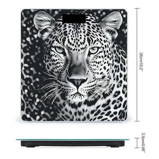 Black and White Leopard Face Weight ScaleClear LED Display Bathroom Digital Weighing ScaleTempered Glass Digital Bathroom Scale for Body Weight Capacity Up to 400 Lbs