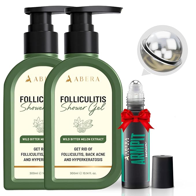 ABERA Folliculitis BHA Shower Gel High-Performance Folliculitis Body Wash Wild Bitter Melon Extract Reduces Back Acne &amp Hyperkeratosis 2 Boxes + Titanium Armpit Serum Roller