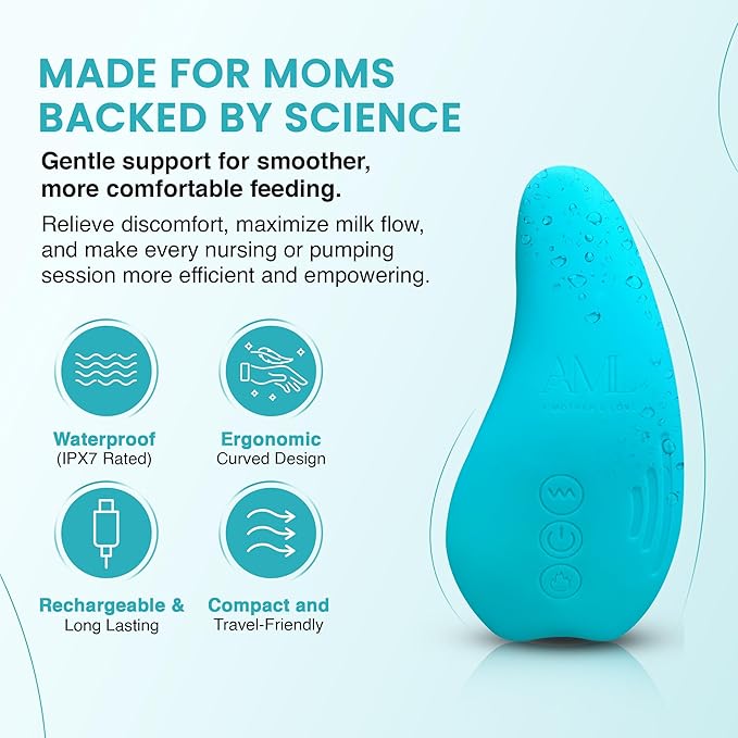 A Mother's Love AML Lactation Massager for Milk Flow Enhancement Relieve Clogged Ducts Engorgement Relief (Teal 2pck)