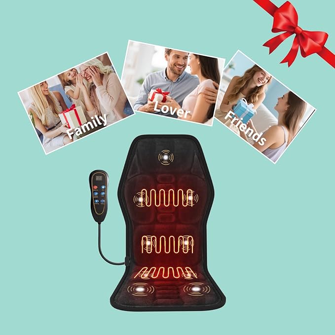 Back Massager Cushion with Heat - 9 Vibration Motors 9 Massage Modes &amp 9 Intensity Levels 4-Zone Full Back Massage 3 Heat Settings &amp Timer Ideal for Back Pain Relief Home &amp Office Use Gift