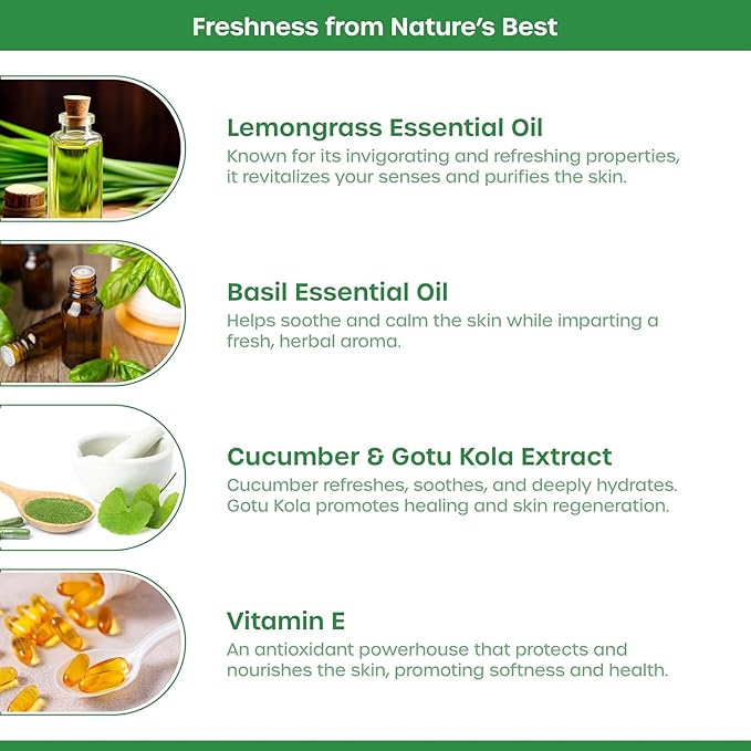 MI Lemongrass &amp Basil Body Wash Cleanses Nourishes and Refreshes | Hydrates and Softens Skin | Natural-Glow | 200ml.