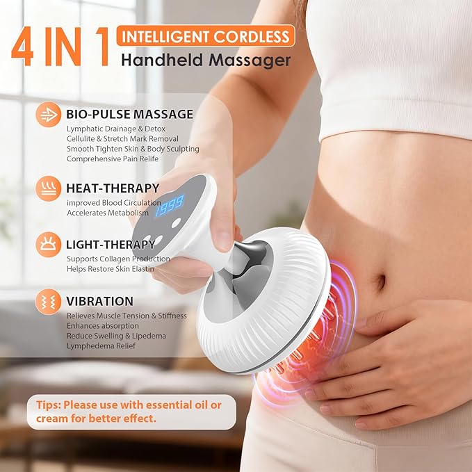 Lymphatic Drainage Massager Anti-Cellulite Massager For Body Cellulite and Thigh &amp Belly Stretch Marks Reduction Handheld Massage tools for lymphedema &amp lipedema Sciatica Nerve pain relief