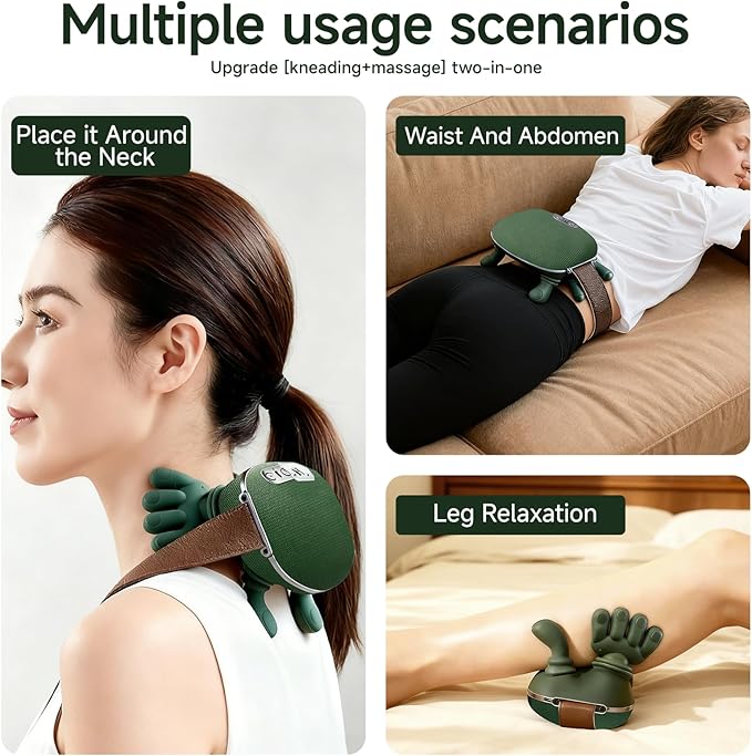 Neck Massager Electric Neck and Back Massager with Heat Simulated Human Hand Design Shoulder Neck Massage for Pain Relief and deep Tissue Shiatsu Massage 4D Kneading Gifts for Men Women