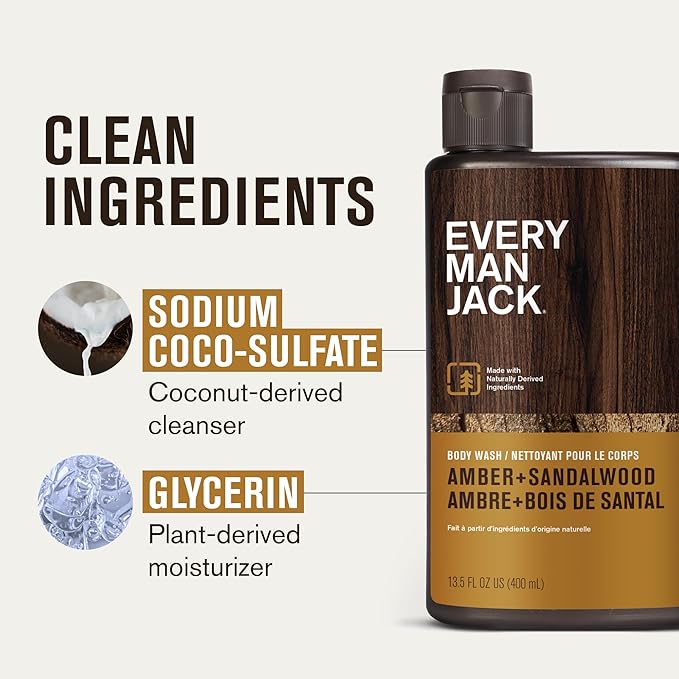 Every Man Jack Men's Body Wash Variety Pack - Includes 3 Body Washes with Natural Ingredients &amp Incredible Scents - Amber + Sandalwood Cedar + Red Sage Sea Minerals + Citron Fragrances (3 Pack)