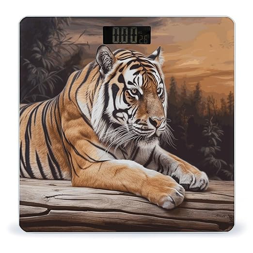 Tiger Lying on Wood Bathroom Scale for Body Weight Bathroom Weighing Scale with Backlit LCD Display Highly Accurate Measures Weight Up to 180kg