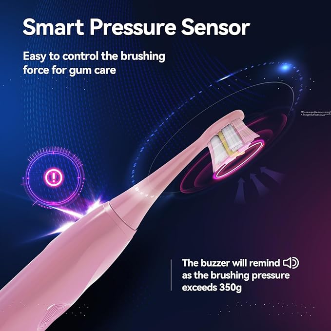 SEAGO Electric Toothbrush with 8 Soft Bristle Heads for AdultsPressure Sensor 5 Modes with 2 Minutes Build in Smart TimerRechargeable Travel Toothbrush with Brush Hold and Travel Case(2752Pink)