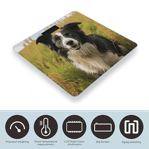 Mohado Border Collie Dog Bathroom Scale for Body Weight Bathroom Weighing Scale with Backlit LCD Display Highly Accurate Measures Weight Up to 180kg