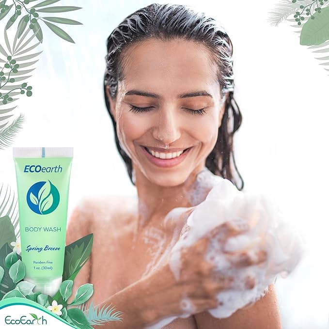 EcoEarth Travel Size Body Wash (1 fl oz 200 PK Spring Breeze) Delight Your Guests with a Revitalizing and Refreshing Hotel Body Wash Quality Mini and Small Size Guest Hotel Toiletries in Bulk