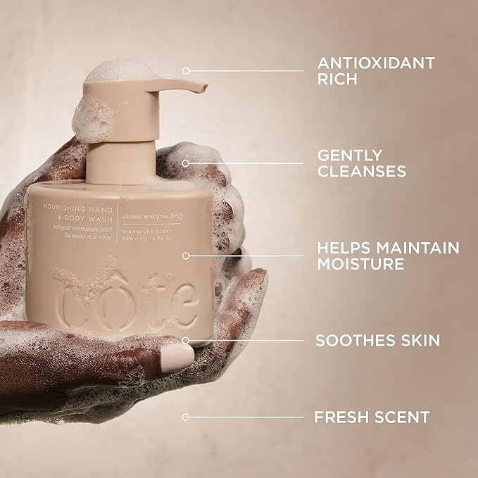 Cote Beauty’s Nourishing Hand &amp Body Wash for Dry Skin Soothing Formula Hydrating Body Wash for Sensitive Skin Antioxidant Rich Cleanser Vegan &amp Cruelty-Free Made in USA 10 Fl Oz