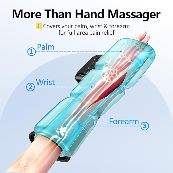 Comfytemp Air Compression Therapy Device K1063 Portable Hand and Wrist Massager for Circulation and Pain Relief Cordless Forearm Massage Sleeve with Heat Ideal for Men Women Seniors