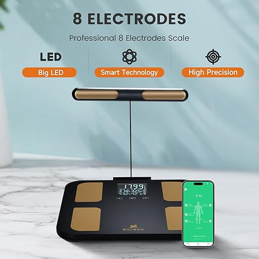 EILISON Highly Advance 2-in-1 Digital &amp Analog Weighing Scale for Body Weight-400lbs 4 High Precison GX Sensor Accurate Thick Tempered Glass Extra Large Display (red) (8 Electrode Black)