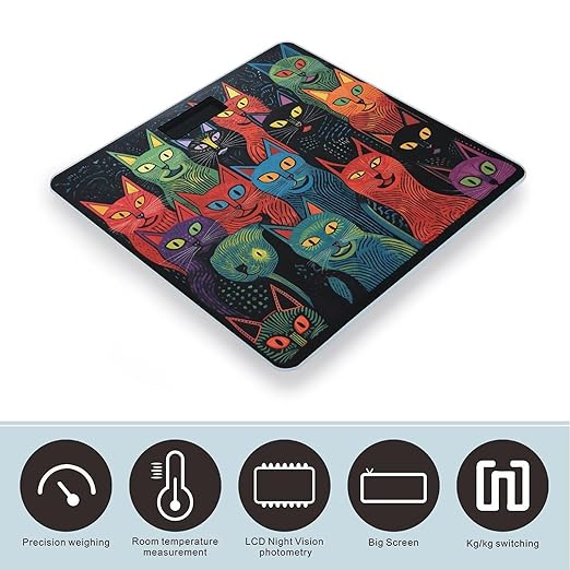 Multicolor Cat Painting Scale for Body Weight Accurate Digital Bathroom Scale Toughened Glass High Precision Scales Smart Weight Scales with Large LCD Backlight Display Weighing Machine