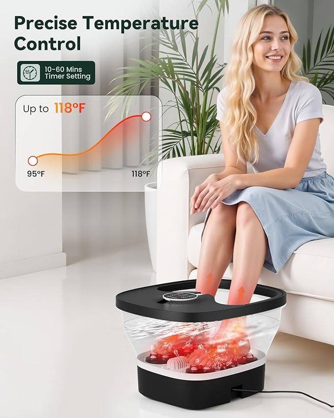 Snailax Foot Spa Bath Massager with Heat Bubble Shiatsu Massage Rollers Remote Control Temperature Control Collapsible Pedicure Foot Soaking Tub