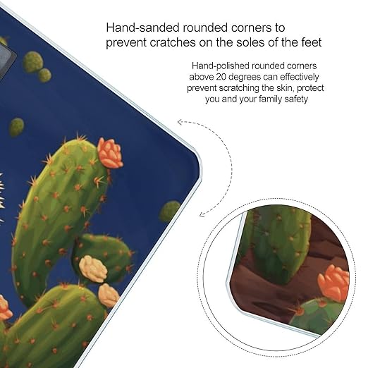 Hedgehog Cactus Scale for Body Weight High Precision Digital Weight Scales with LCD Display Anti-Slip Sturdy Slim Tempered Glass Bathroom Scale for Home Use