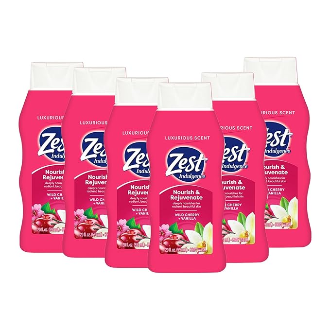 Zest Body Wash - Infused with Wild Cherry and Vanilla - Hydrating Body Soap - Suitable for All Skin Types - Wild Cherry and Vanilla - 6 pc